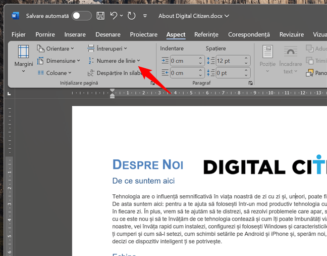 Numere de linie Ã®n Microsoft Word