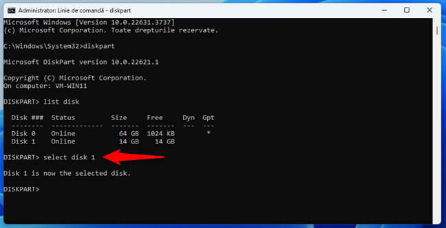 FoloseÈ™te Diskpart pentru a selecta unitatea pe care ruleazÄƒ urmÄƒtoarele comenzi