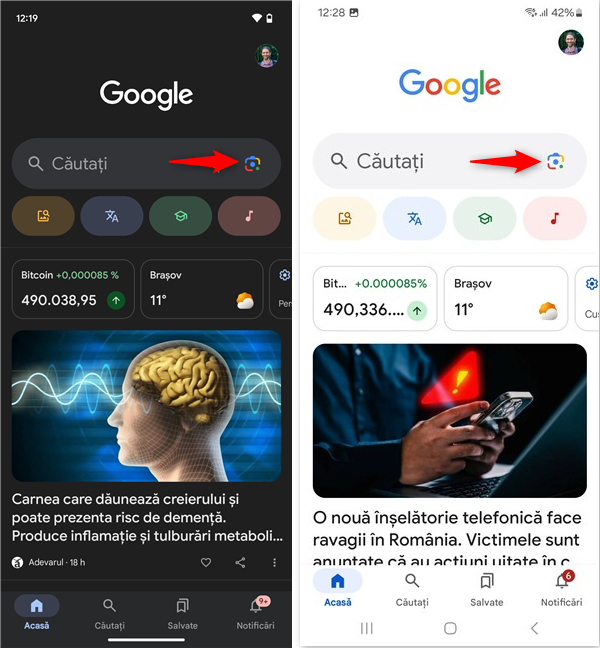 ApasÄƒ pe pictograma Google Lens