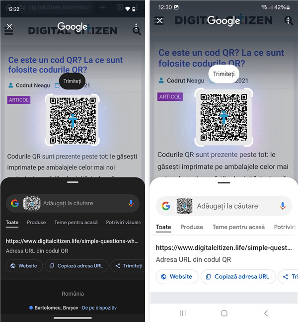 Coduri QR scanate cu ÃŽncercuieÈ™te È™i cautÄƒ