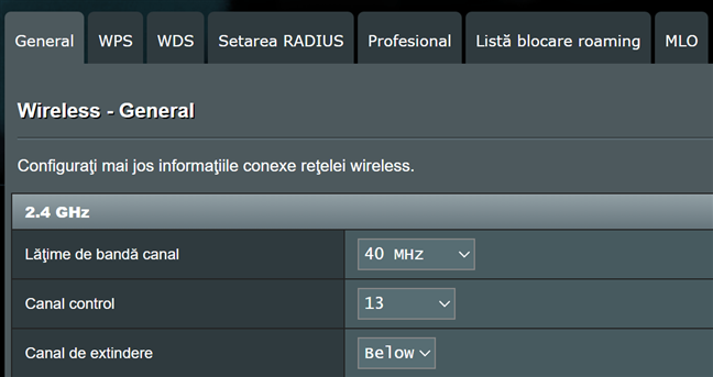 SeteazÄƒ canalul de control pentru 2,4 GHz