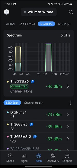 AnalizeazÄƒ canalele de 5 GHz folosite Ã®n zona ta