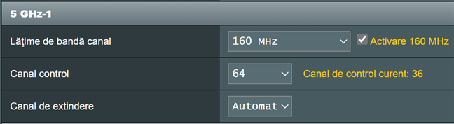 ConfigureazÄƒ canalul de control pentru 5 GHz