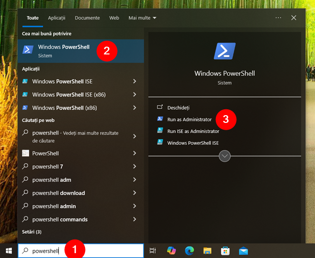 CautÄƒ È™i deschide PowerShell ca administrator Ã®n Windows 10