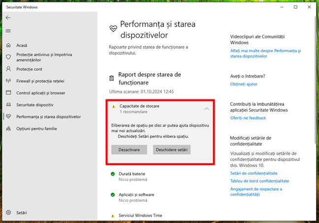 Probleme privind Capacitatea de stocare Ã®n Windows 10