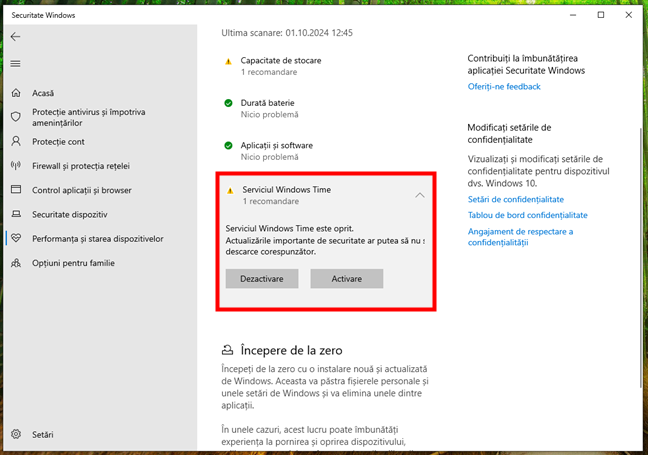 Probleme cu Serviciul Windows Time Ã®n Windows 10