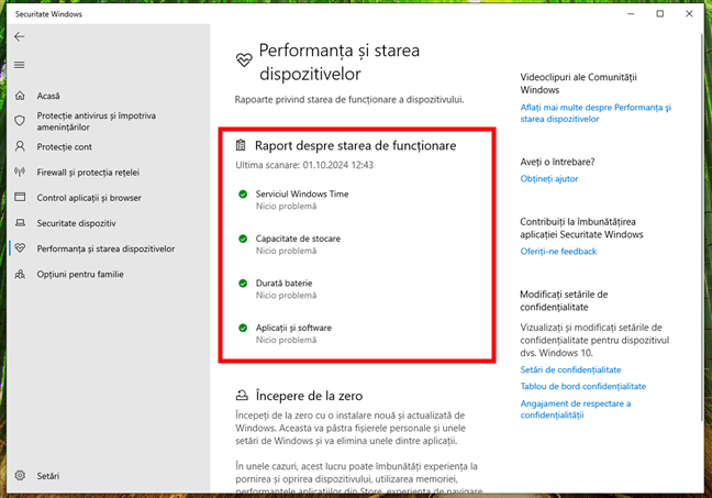 Raportul despre starea de funcÈ›ionare a Windows 10 pe un laptop care funcÈ›ioneazÄƒ bine