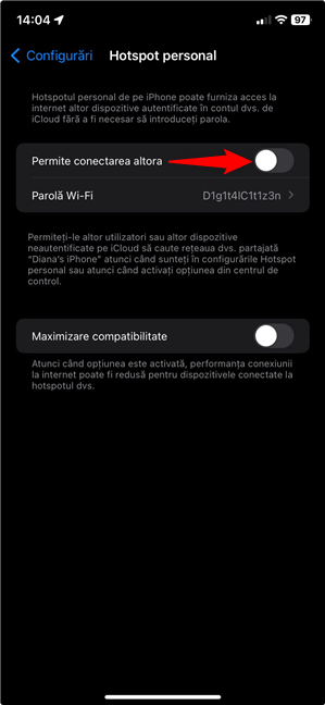 Cum dezactivezi hotspotul de pe iPhone