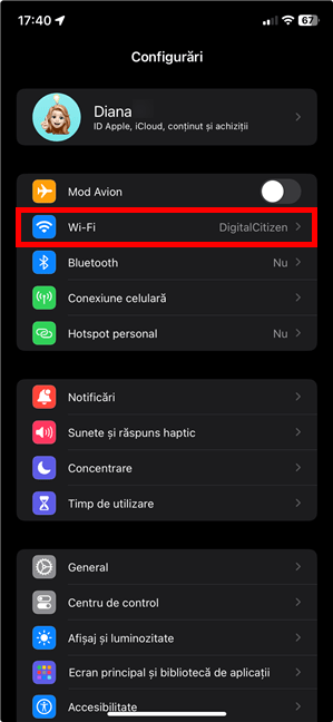 AcceseazÄƒ Wi-Fi pentru a te conecta la o reÈ›ea Wi-Fi pe iPhone