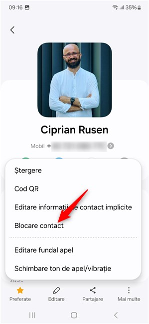 ApasÄƒ pe Blocare contact