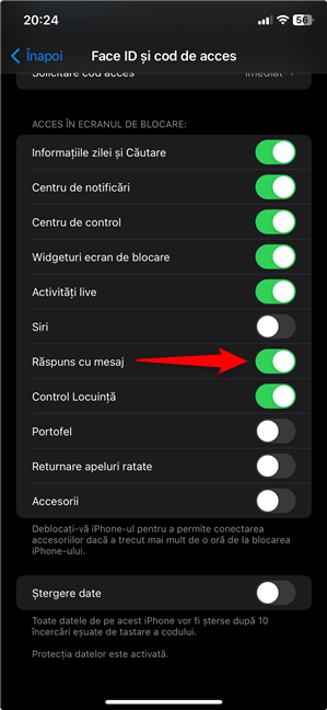 ActiveazÄƒ RÄƒspuns cu mesaj pentru a folosi rÄƒspunsurile rapide de iPhone