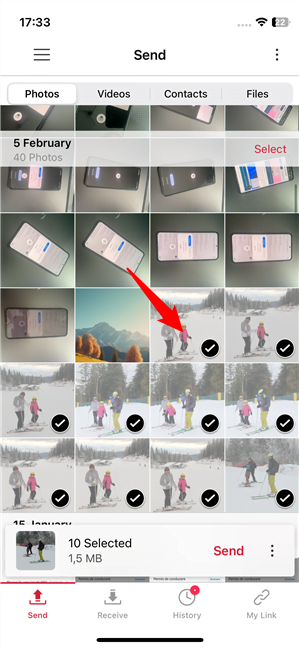 Selectarea fotografiilor Ã®n aplicaÈ›ia Send Anywhere