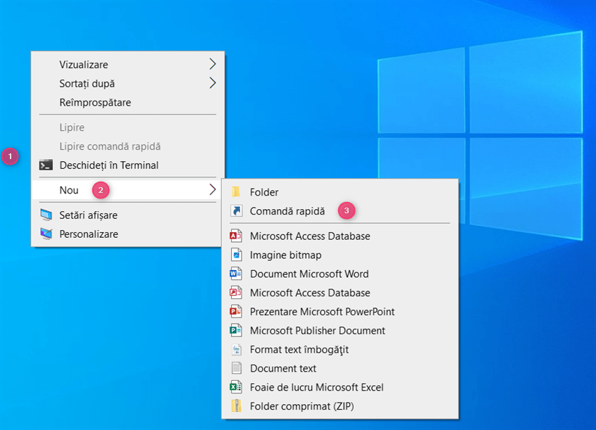 SelecteazÄƒ Nou > ComandÄƒ rapidÄƒ