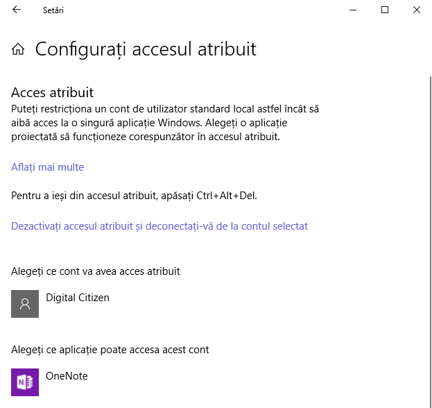 Windows 10, acces atribuit