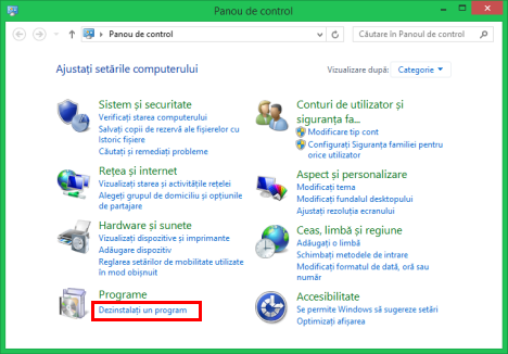 adaugare sau eliminare programe, programe si caracteristici, Windows 7, Windows 8.1