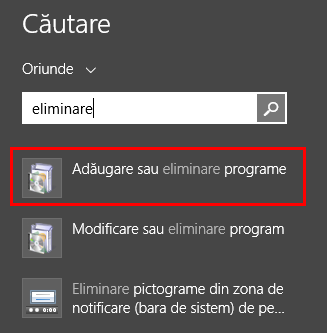 adaugare sau eliminare programe, programe si caracteristici, Windows 7, Windows 8.1