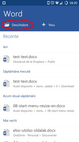 Android, Microsoft, Office, Word, fisier, deschide, accesare, cloud