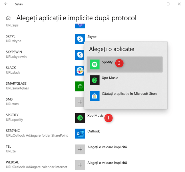 Alege aplicațiile implicite în funcție de protocol