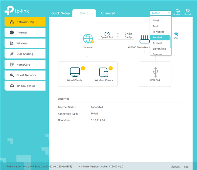 TP-Link Archer AX6000 - Schimbă limba folosită de firmware