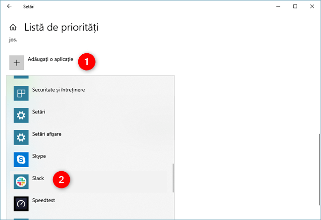 Adăugarea unei aplicații la Lista de priorități