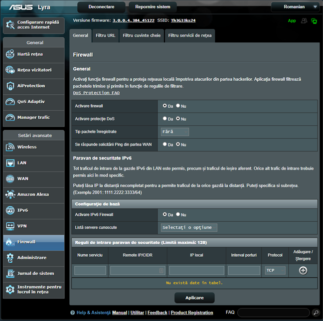 Firmware-ul ASUS - pornește firewall-ul