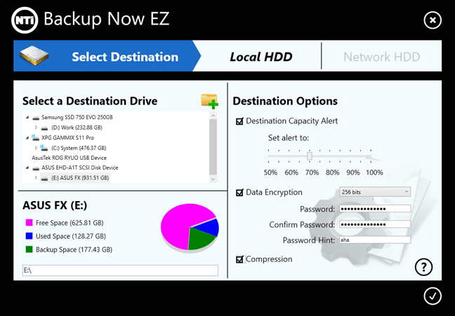 Crearea unui backup pe ASUS FX HDD