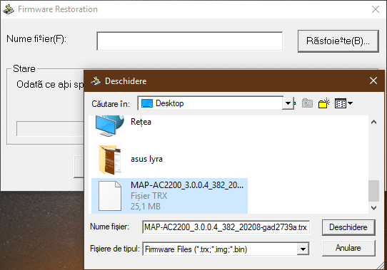 Alegerea firmware-ului care va fi scris pe ASUS Lyra