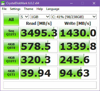 Rezultatele obținute de ASUS Mini PC PB60G în CrystalDiskMark