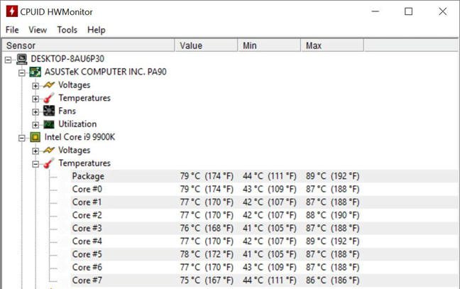 ASUS Mini PC ProArt PA90 - temperaturi la utilizare maximă