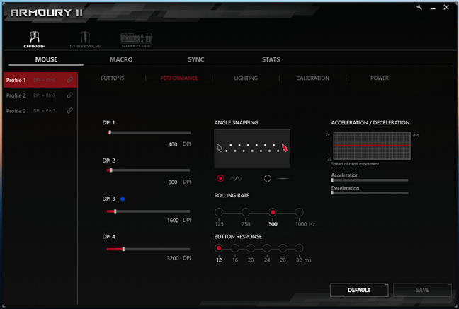 Ajustarea setărilor de performanță pentru ASUS ROG Chakram