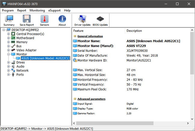 Detalii hardware despre ASUS VT229H