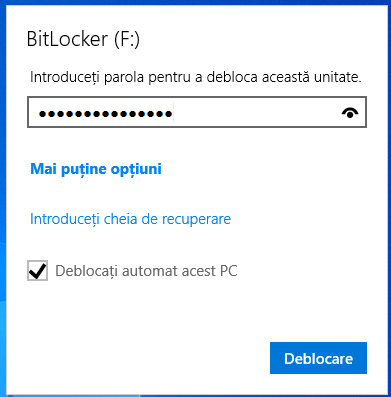 Deblochează automat unitatea criptată cu BitLocker, pe acest PC