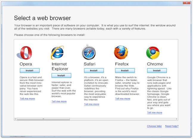 Buletinul de vot pentru browser creat de Microsoft pentru Windows 7