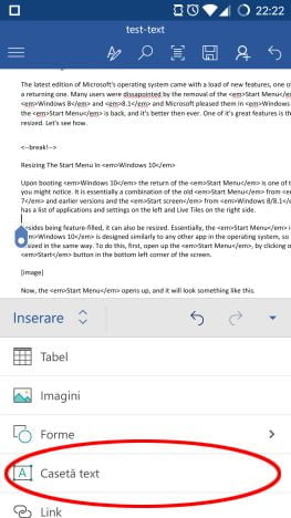 Android, Microsoft Word, documente, insereaza, editeaza, casete, text, link-uri, comentarii