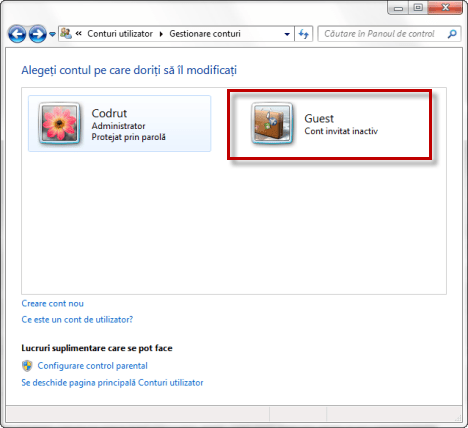 conturi utilizator, guest
