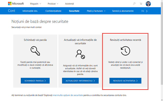 cont, Microsoft, activitatea recenta