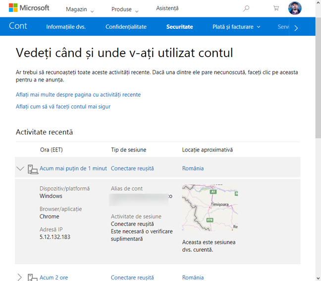 cont, Microsoft, activitatea recenta