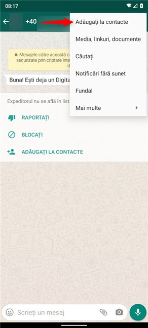 Selectează Adăugați la contacte