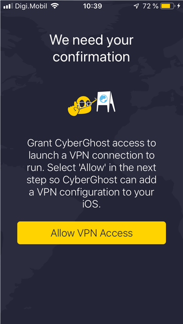 Instalarea aplicației CyberGhost VPN pentru iOS