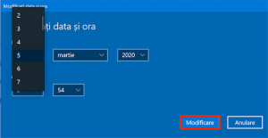 Alege Data și Ora dorite și apasă Modificare