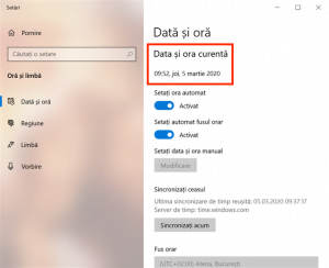 Setările de Dată și oră în Windows 10