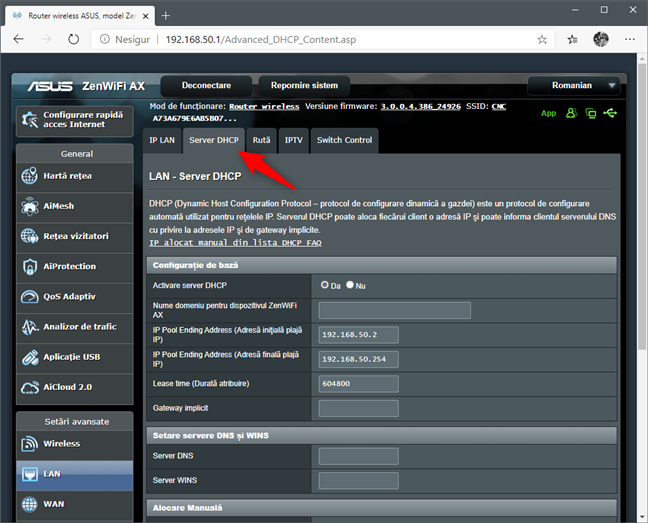Setările Server DHCP ale unui router