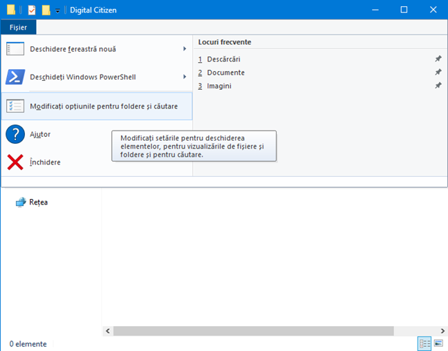 Accesează Opțiuni folder pentru File Explorer