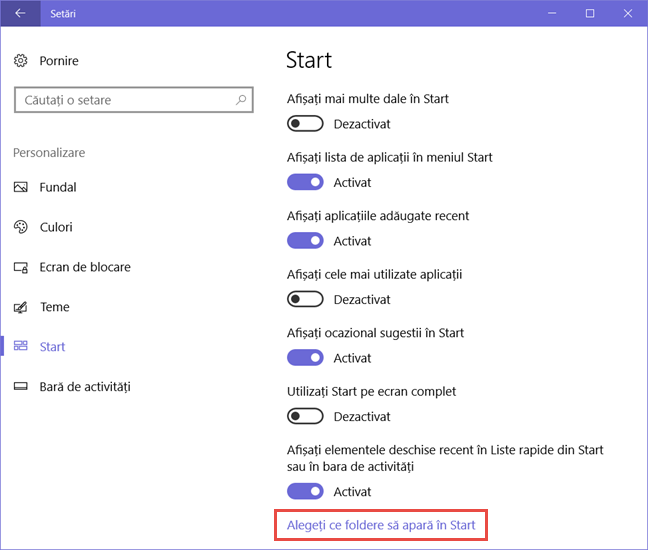 Windows 10, Meniul Start, foldere