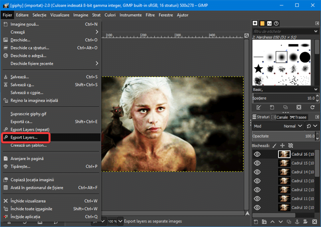 Export Layers (export de straturi) în GIMP