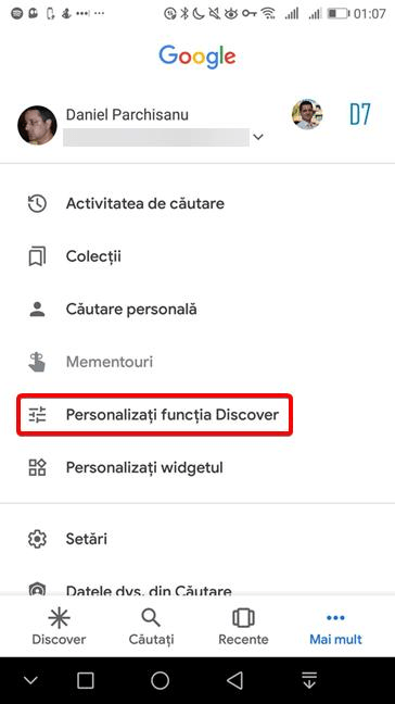 Personalizați funcția Discover în aplicația Google