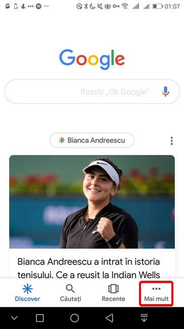 Apasă Mai mult în aplicația Google