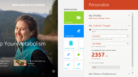 Windows 8.1, Sanatate si Fitnes, aplicatie