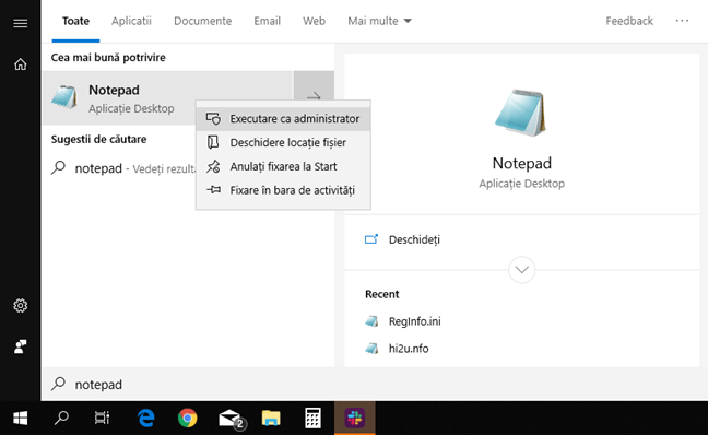 Deschide Notepad ca administrator
