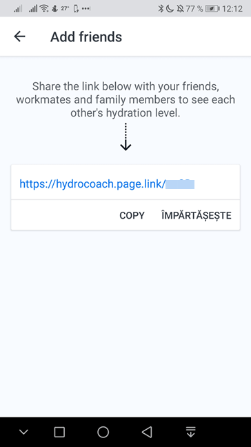 Link-ul personal Hydro Coach pentru conectarea cu prietenii tăi